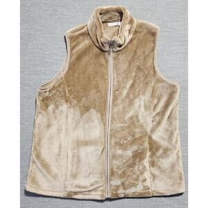 Kim Rogers Tan Fleece Zip Front Vest Women’s Size XL